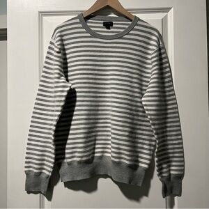 J. Crew Men’s Striped Gray White Sweater Size Large 100% Cotton Crewneck
